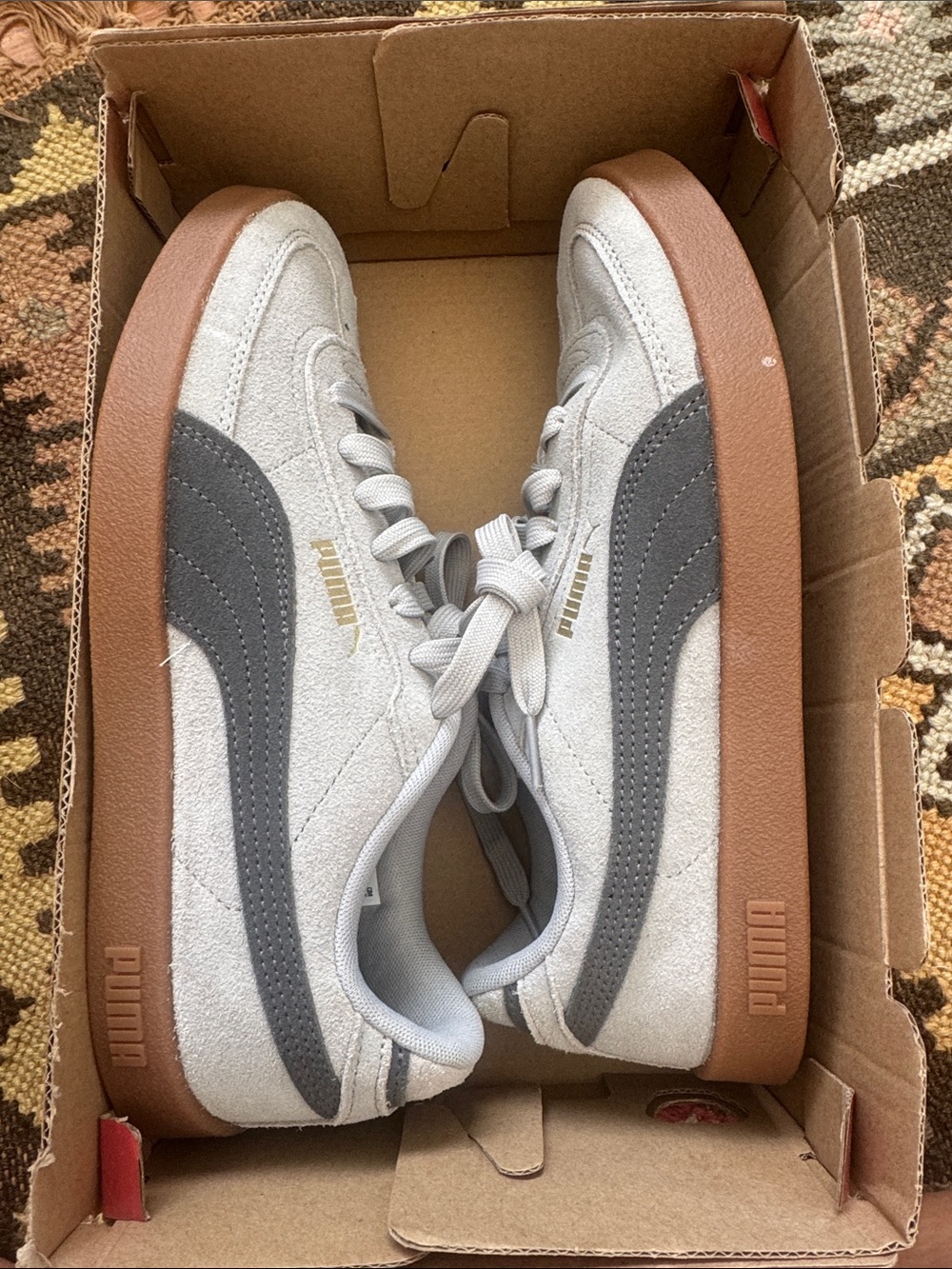 (New) Puma Club II Era Suede Men's Sneakers - Gray with Gum Sole
